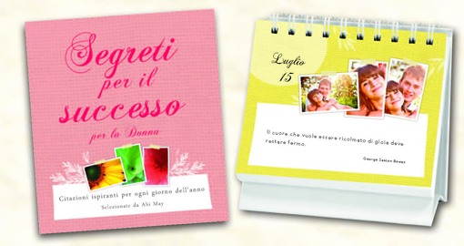 esempio libro di citazioni giornaliere da tavolo di Abi May 'segreti per il successo per la donna' anedotti ispiranti copertina copyright Produzioni Aurora sas